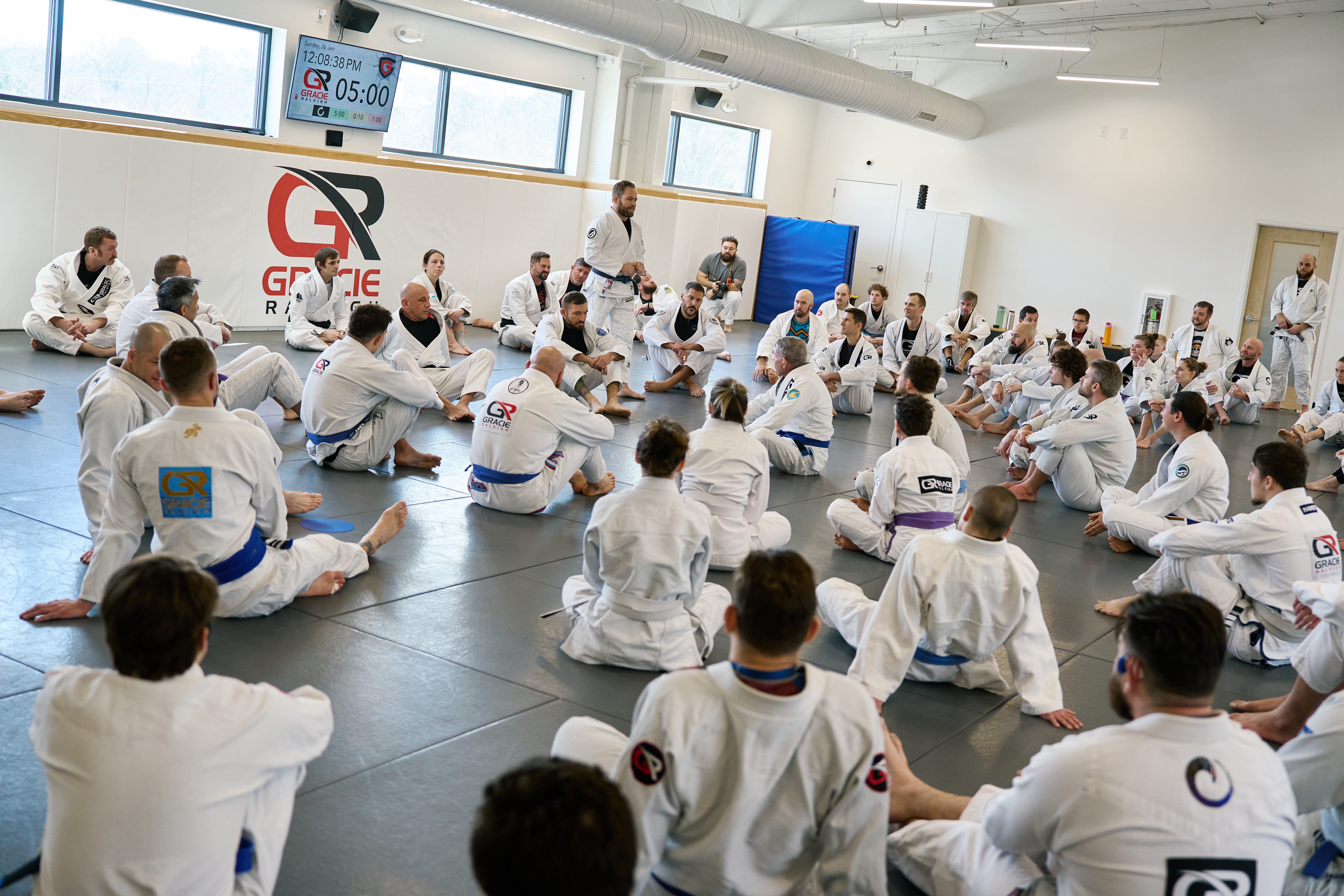 Adults training BJJ at Gracie Raleigh martial arts gym
