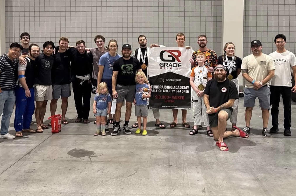 Gracie Raleigh BJJ team together after the Tap Cancer Out BJJ Open tournament in Raleigh NC,